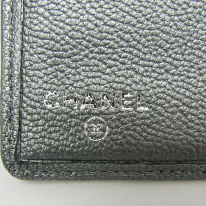 Chanel Cc Button Bi-Fold Card Case Leather Silver Accessory