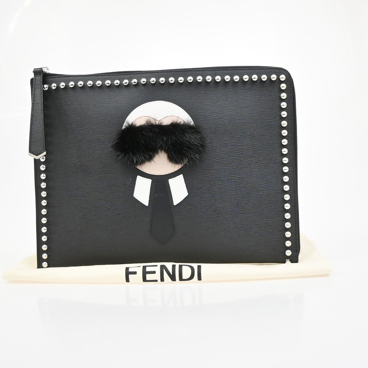 Fendi Karlito Studded Saffiano Leather Black Bag