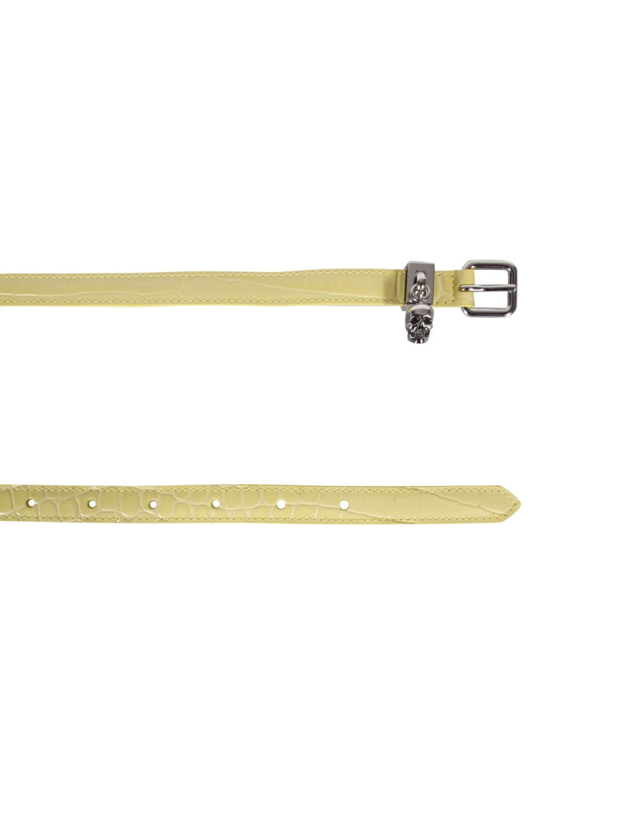 Alexander Mcqueen Skull And Pavè Double Belt — Yellow Coconut Print