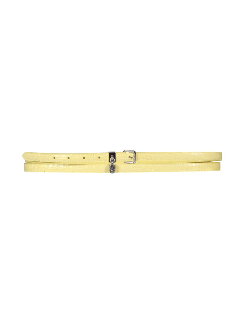 Alexander Mcqueen Skull And Pavè Double Belt — Yellow Coconut Print