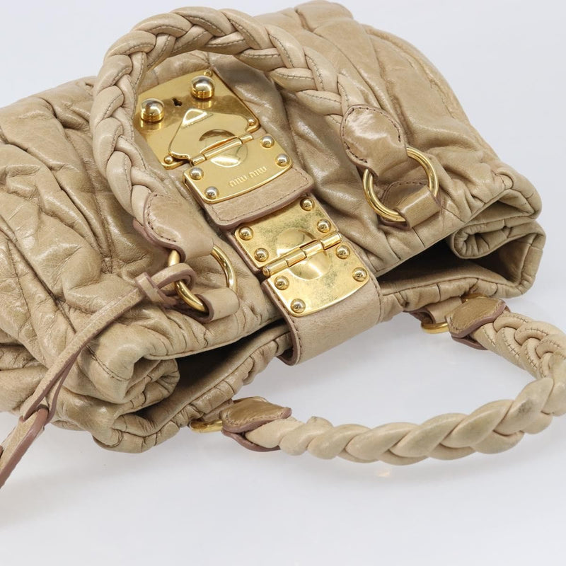 Miu Miu Coffer Convertible Satchel Matelasse Leather Beige