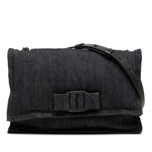 Small Denim Viva Bow Shoulder Bag - Image 1