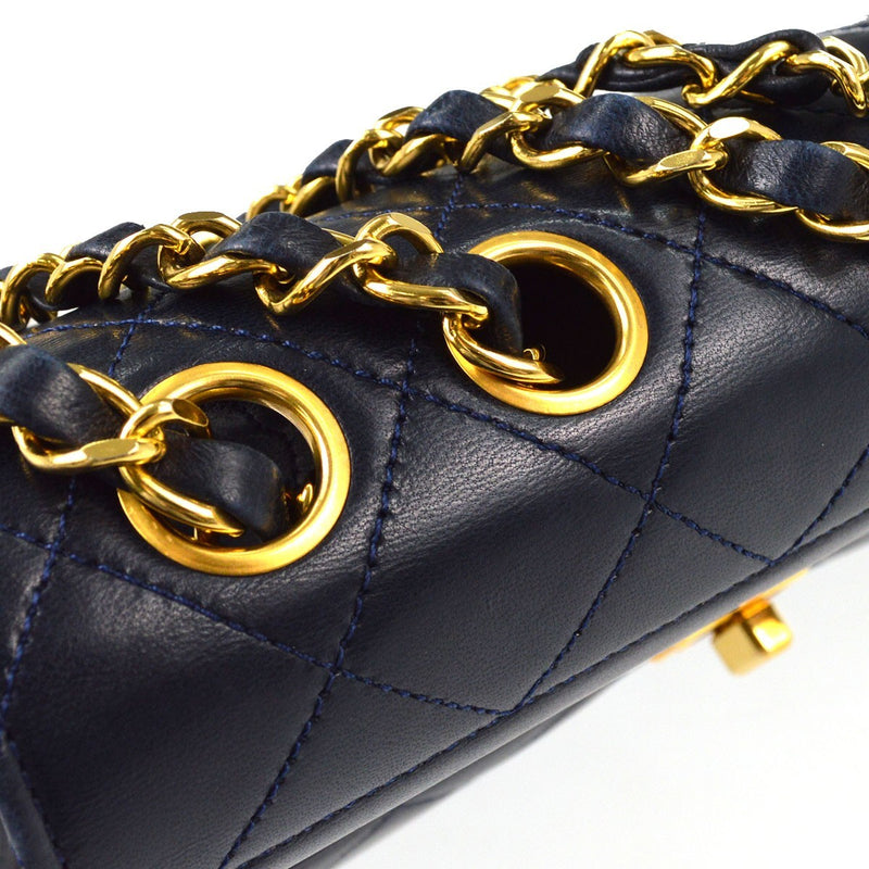 Chanel Vintage Trapezoid Cc Flap Leather Navy Bag