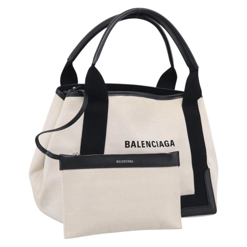 Balenciaga Navy Cabas Canvas With Leather White Bag