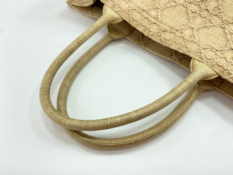 Christian Dior Book Cannage Embroidered Raffia Beige Canvas Bag