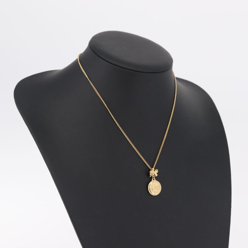 Christian Dior Round Logo Pendant Metal With Crystal Gold Bijoux