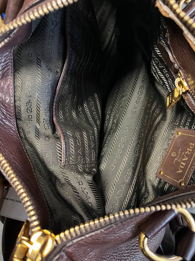 Prada Vitello Daino Convertible Tote Brown Leather