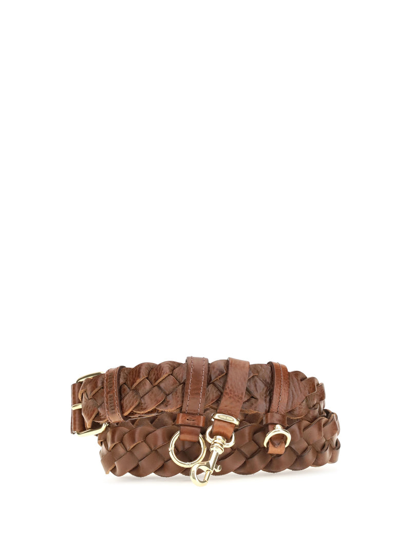 Miu Miu Braided Calf Leather Belt — Brown (bos Taurus)