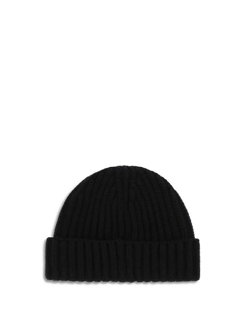 Prada 1hc3902dzl Virgin Wool Ribbed Beanie — Black Fleece Ovis Aries Beanies