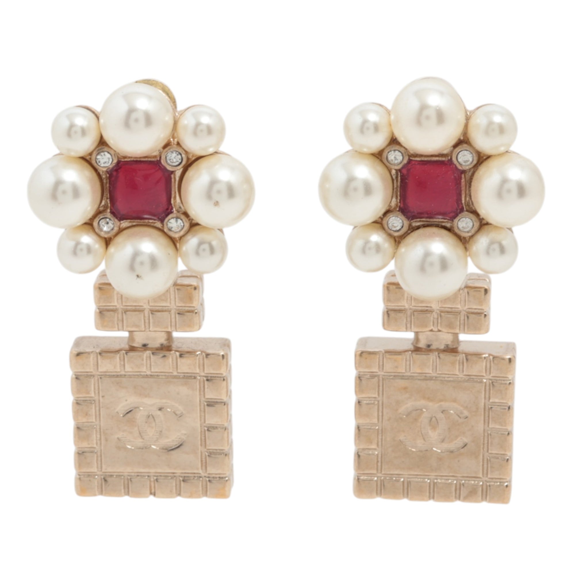 CC Gold Plated Faux Pearl Strass Push Back Earrings - Image 1