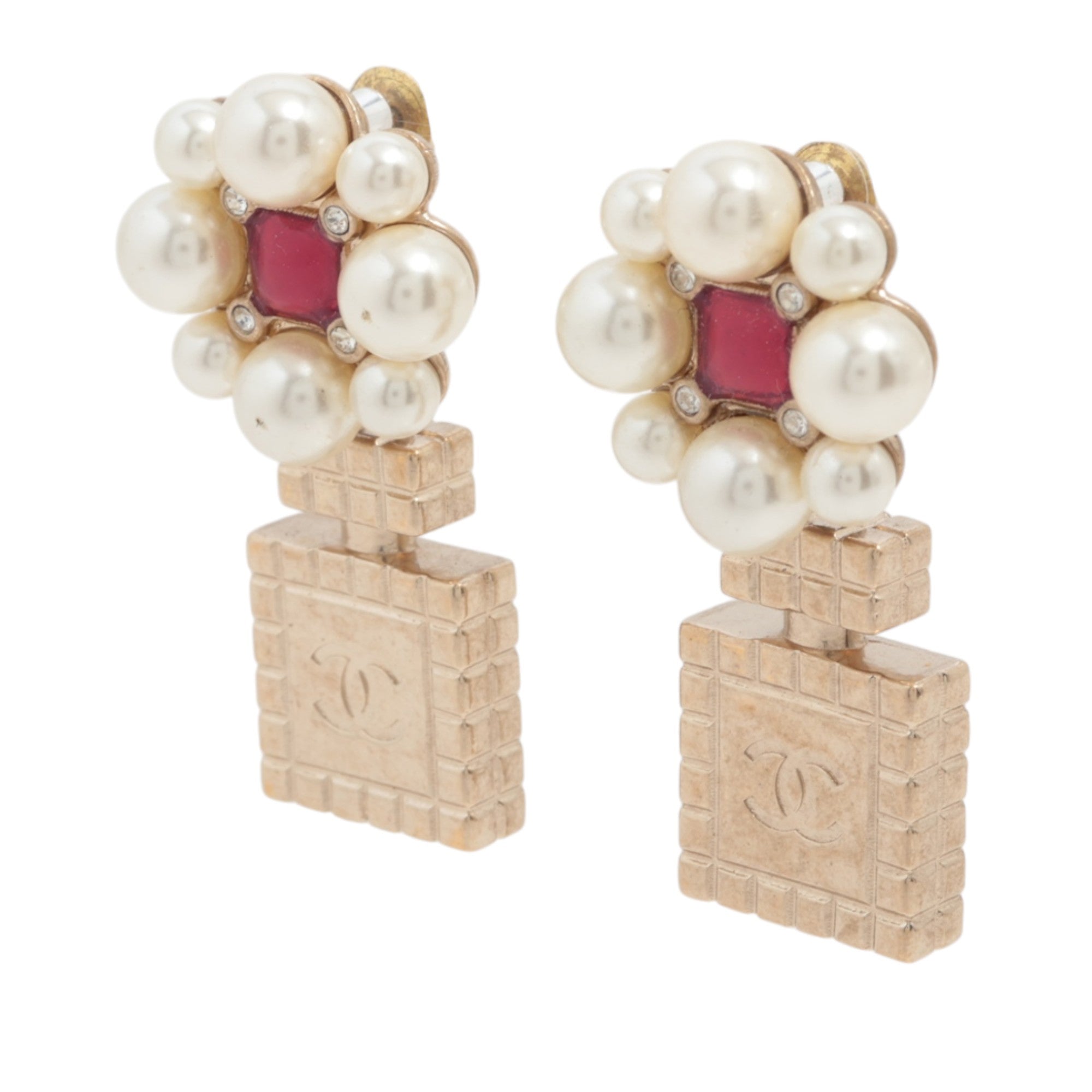 CC Gold Plated Faux Pearl Strass Push Back Earrings - Image 2