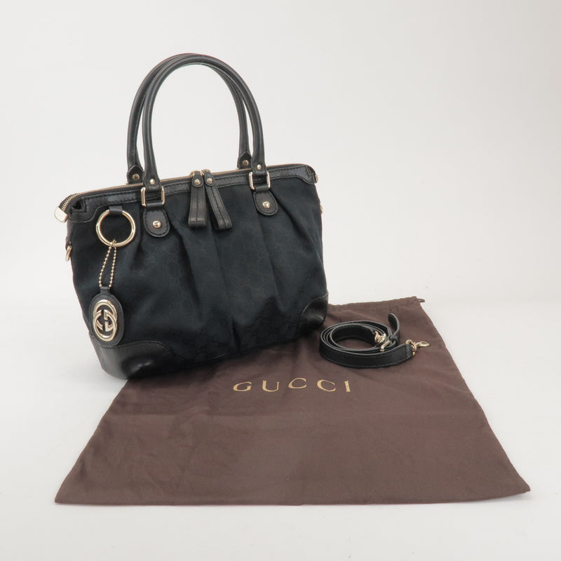 Gucci Sukey Top Handle Satchel Gg Canvas With Leather Black