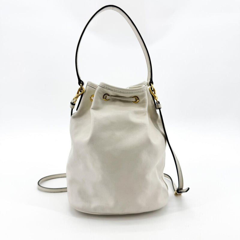 Prada Duet Drawstring Bucket Leather White Bag