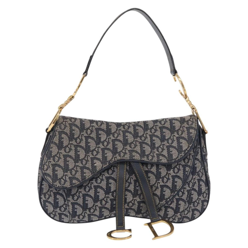 Christian Dior Vintage Double Saddle Diorissimo Canvas Navy Bag
