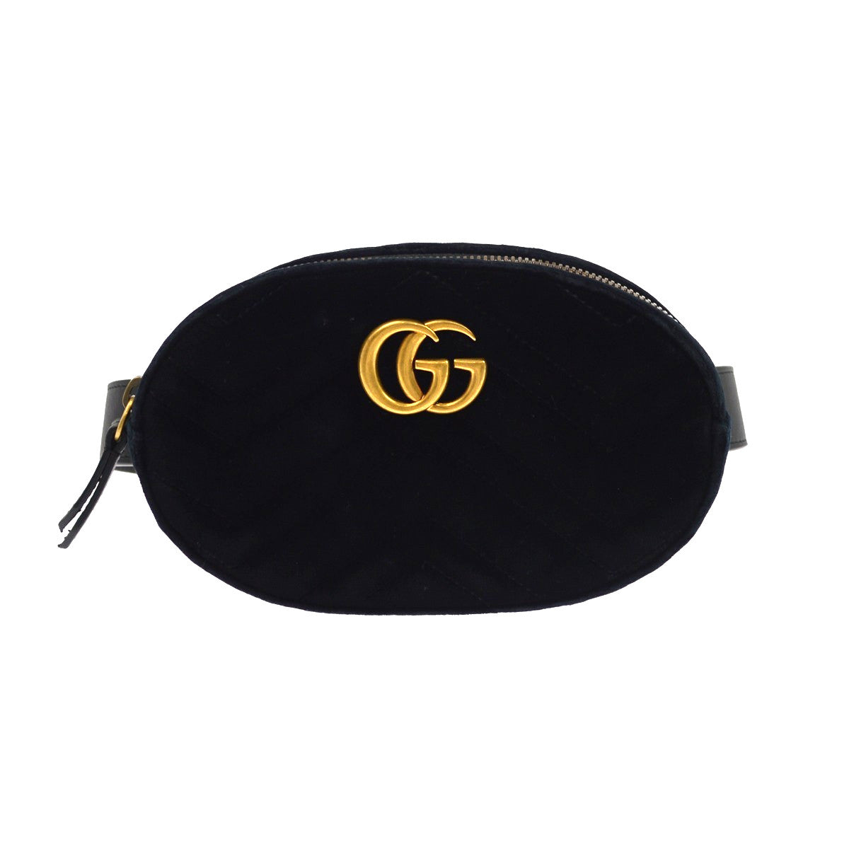 Gucci Gg Marmont Belt Embellished Matelasse Velvet Black Bag