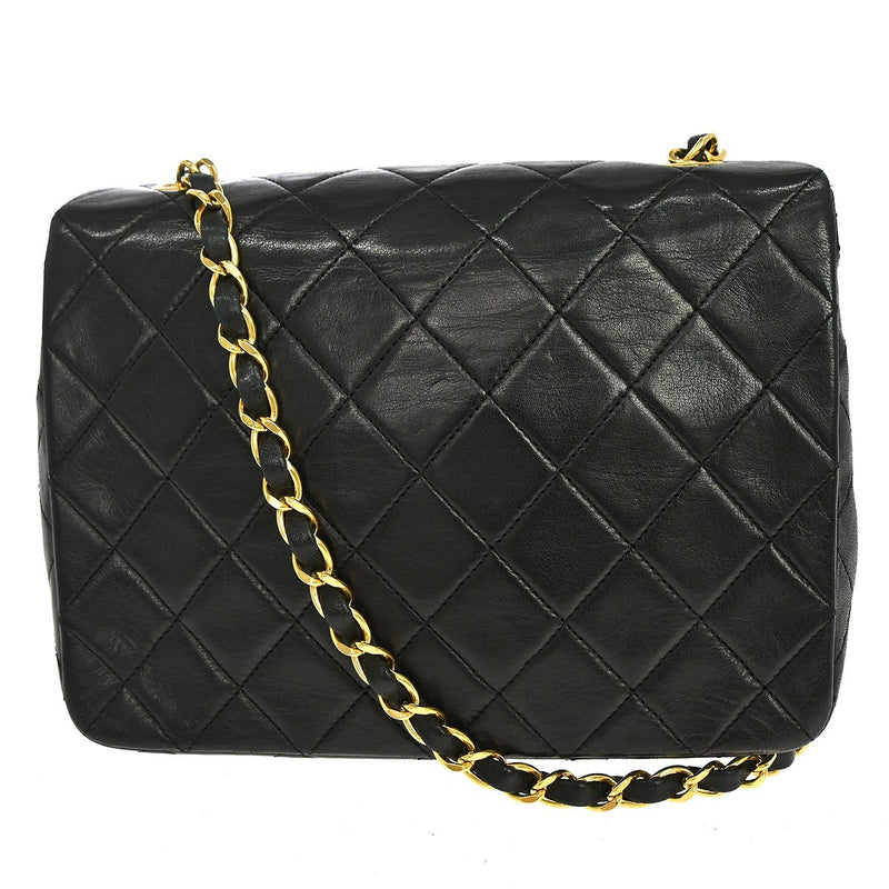Chanel Vintage Square Classic Flap Quilted Lambskin Black Leather Bag