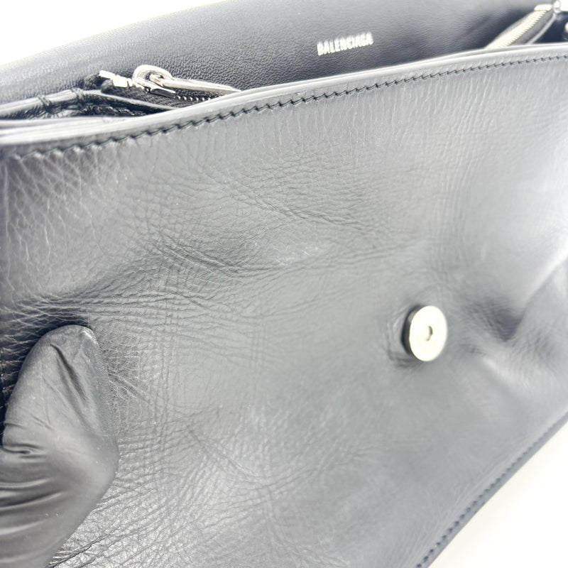 Balenciaga Downtown Soft Hourglass Leather Black Bag