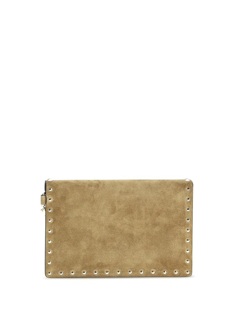 Valentino Garavani Rockstud Clutch — Beige Suede