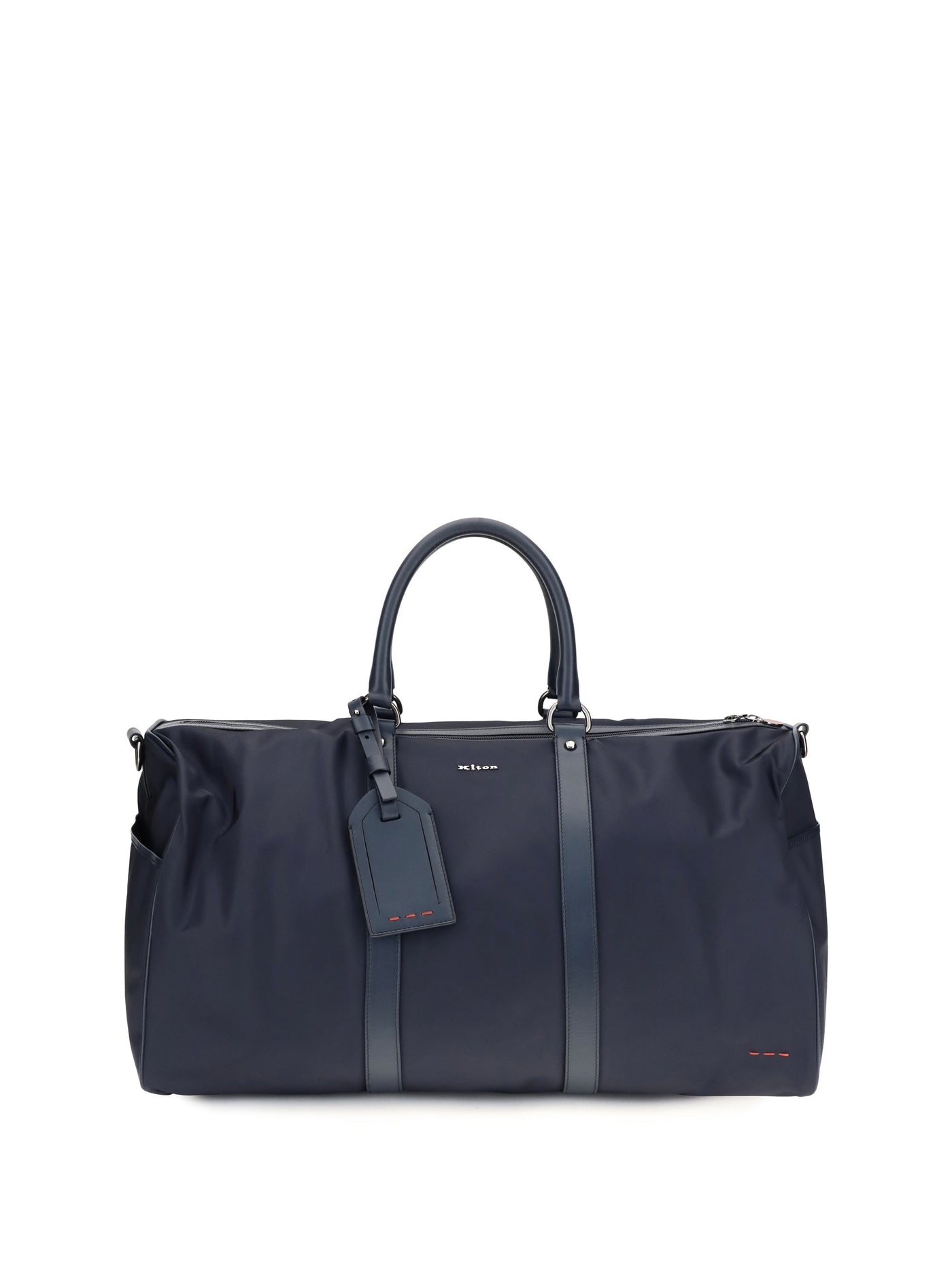 Kiton Leather-Trim Nylon Duffle Bag — Navy