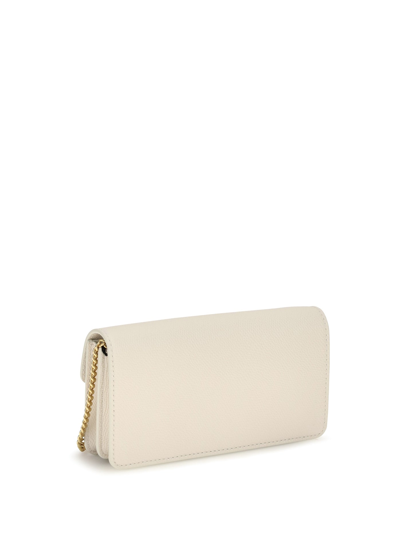Valentino Garavani Grainy Calfskin Chain Wallet — Beige Calf Leather