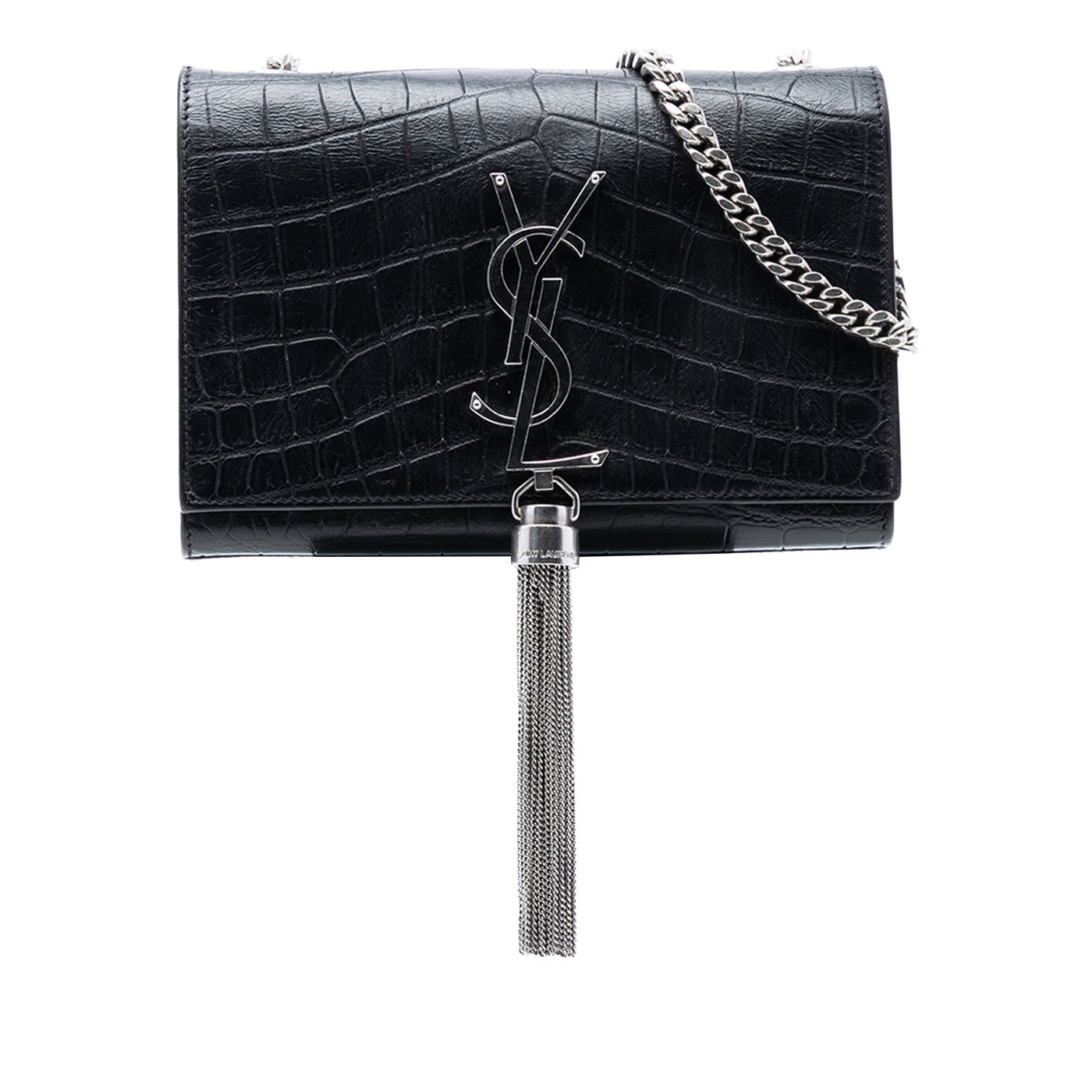 Small Croc Embossed Leather Monogram Kate Tassel Crossbody - Image 1