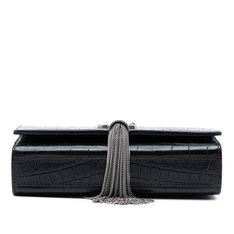 Small Croc Embossed Leather Monogram Kate Tassel Crossbody - Image 3