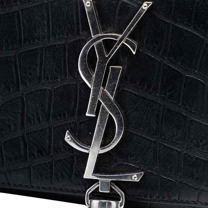 Small Croc Embossed Leather Monogram Kate Tassel Crossbody - Image 5