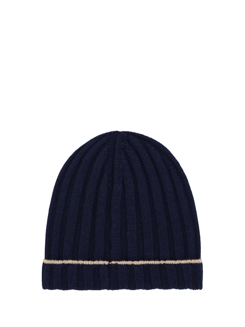 Brunello Cucinelli M2240900 Cashmere Ribbed Knit Beanie — Navy (capra Hircus) Beanies