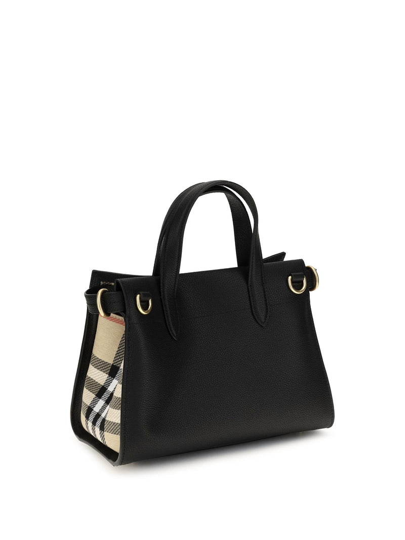 Burberry Check Top Handle Bag — Black Cotton; Polyester