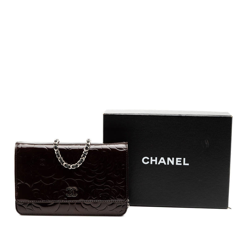 CC Embossed Patent Camellia Wallet On Chain - Image 8