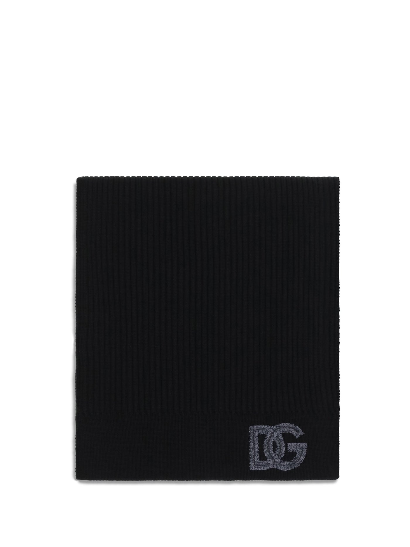 Dolce & Gabbana Ribbed Virgin Wool Scarf — Black Fleece Ovis Aries Scarfs