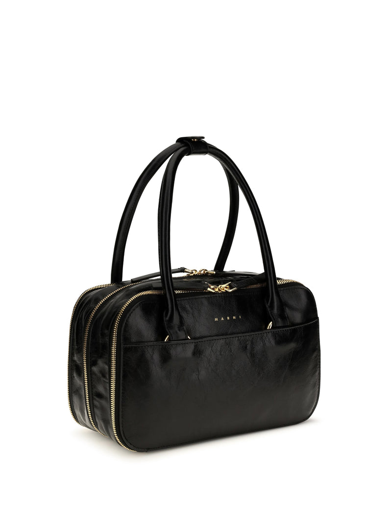 Marni Boxyne Top Handle Bag — Black Calf Leather