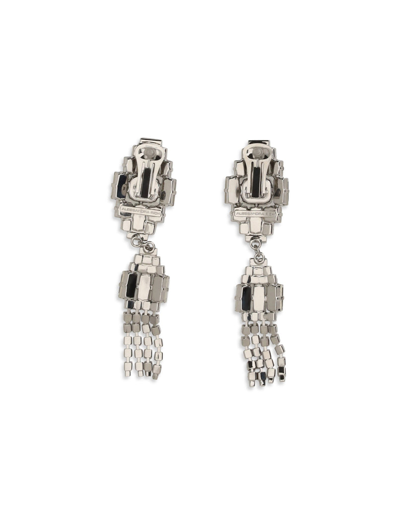 Alessandra Rich Crystal Drop With Tassel Chain Earrings — Silver Metal