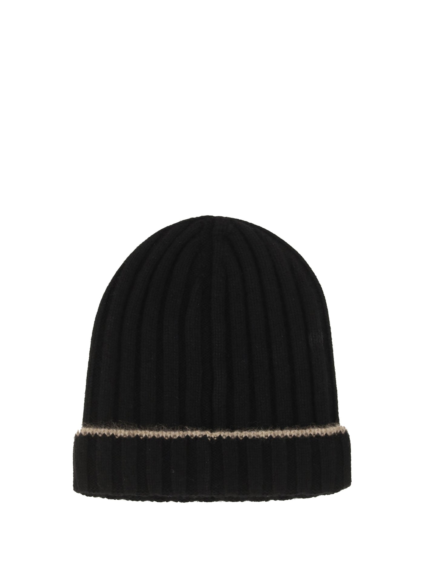 Brunello Cucinelli M2240900 Ribbed Cashmere Beanie — Black Kashmir/capra Hircus Beanies
