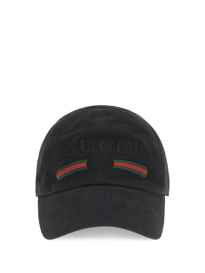 Gucci 8757364hbkg Logo-Embroidered Cotton Baseball Cap — Black Caps