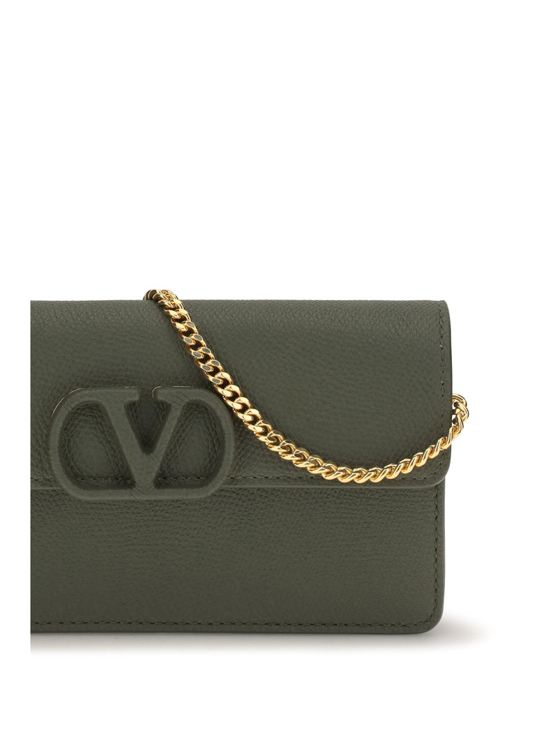 Valentino Garavani Vlogo Wallet On Chain — Green Calf Leather & Purses