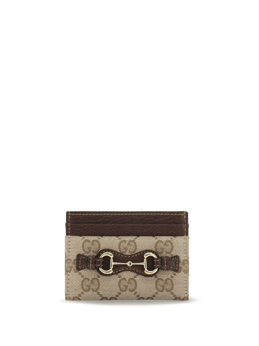 Gucci Horsebit Card Case — Beige Cotton Wallet
