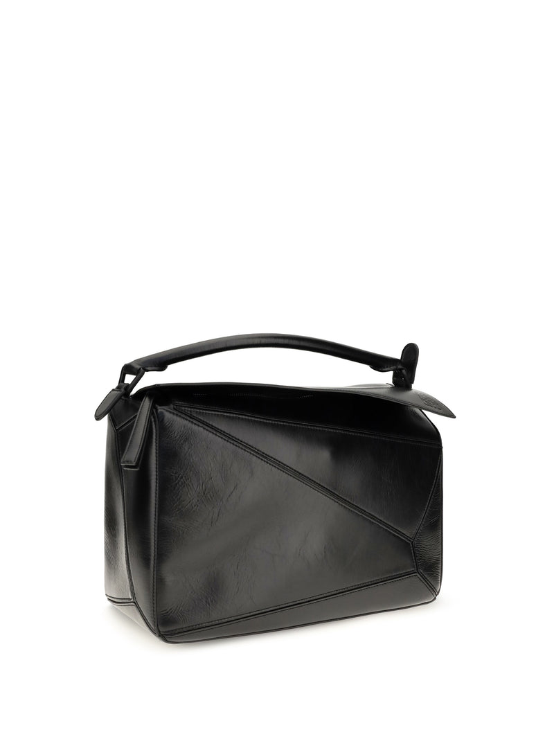 Loewe Puzzle Top Handle Bag — Black Calf Leather