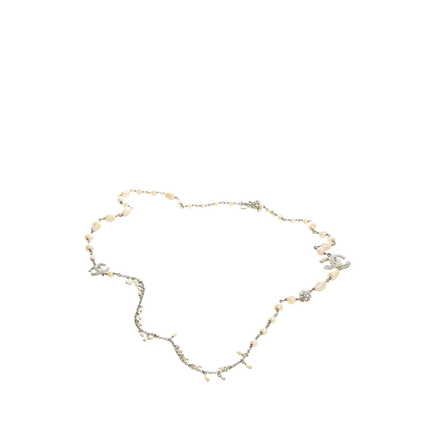 CC Brass Strass Faux Pearl Baroque Chain Long Necklace - Image 1