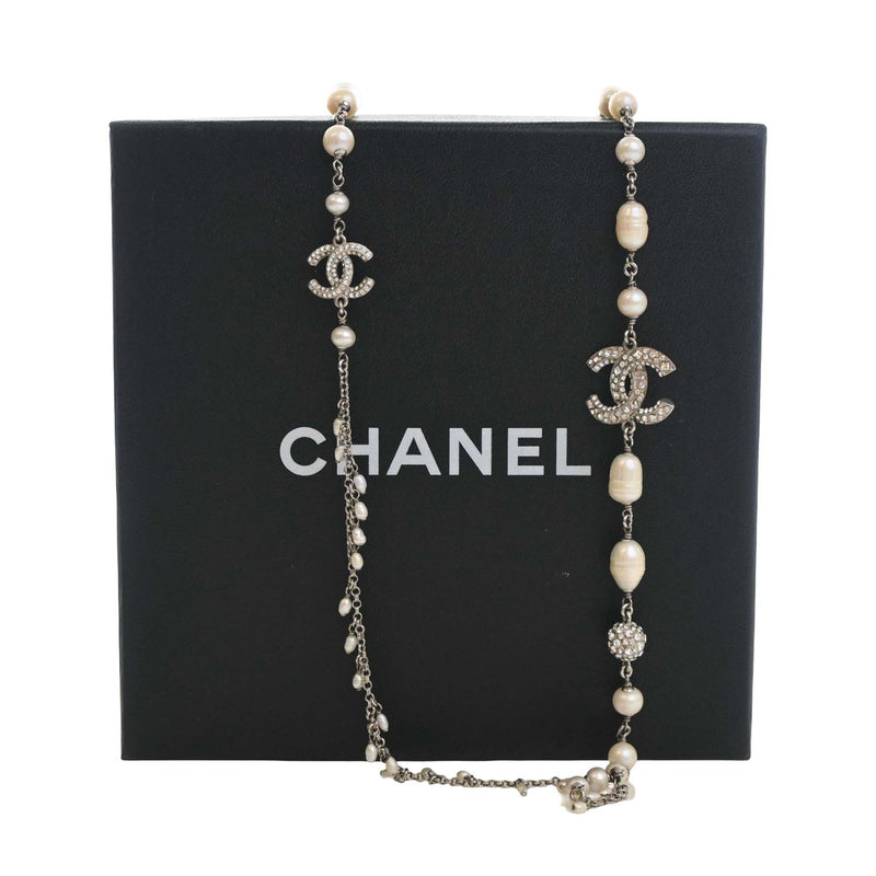 CC Brass Strass Faux Pearl Baroque Chain Long Necklace - Image 10