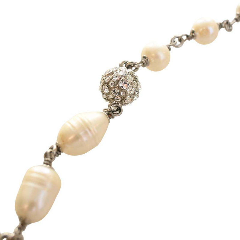 CC Brass Strass Faux Pearl Baroque Chain Long Necklace - Image 4