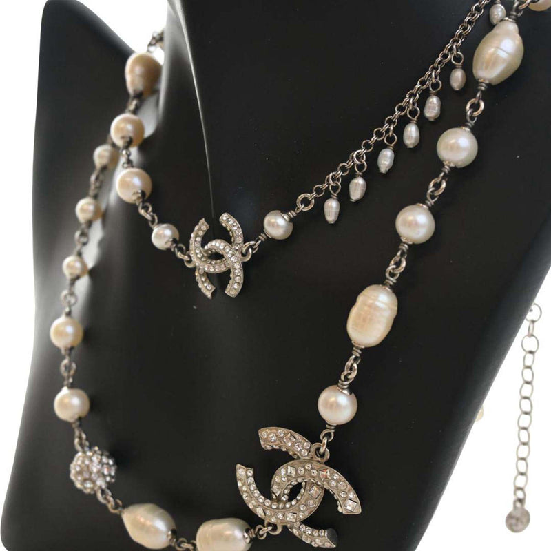 CC Brass Strass Faux Pearl Baroque Chain Long Necklace - Image 5