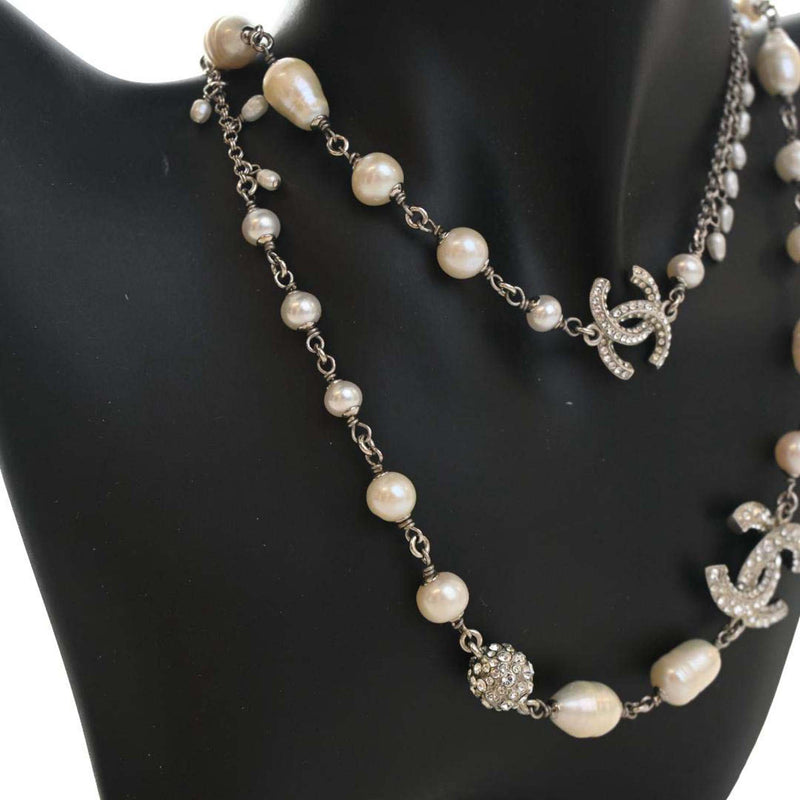 CC Brass Strass Faux Pearl Baroque Chain Long Necklace - Image 6