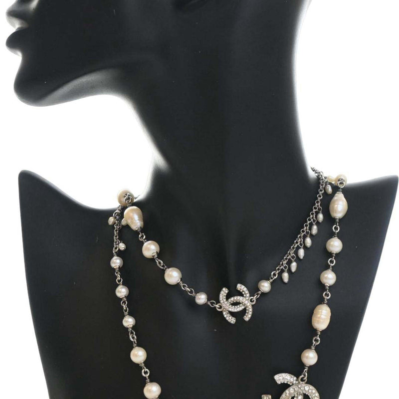 CC Brass Strass Faux Pearl Baroque Chain Long Necklace - Image 9