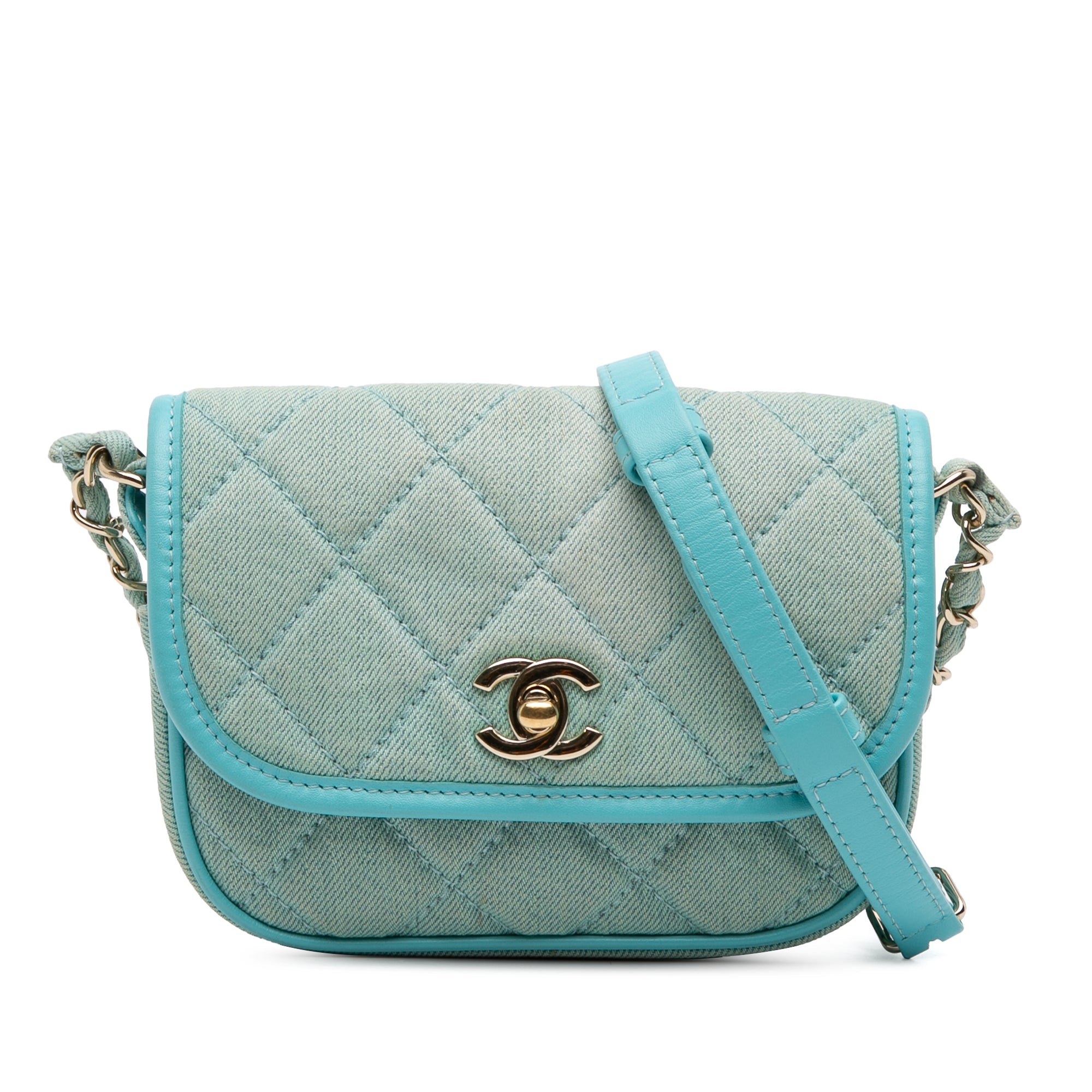 Mini CC Quilted Denim Messenger Flap - Image 1
