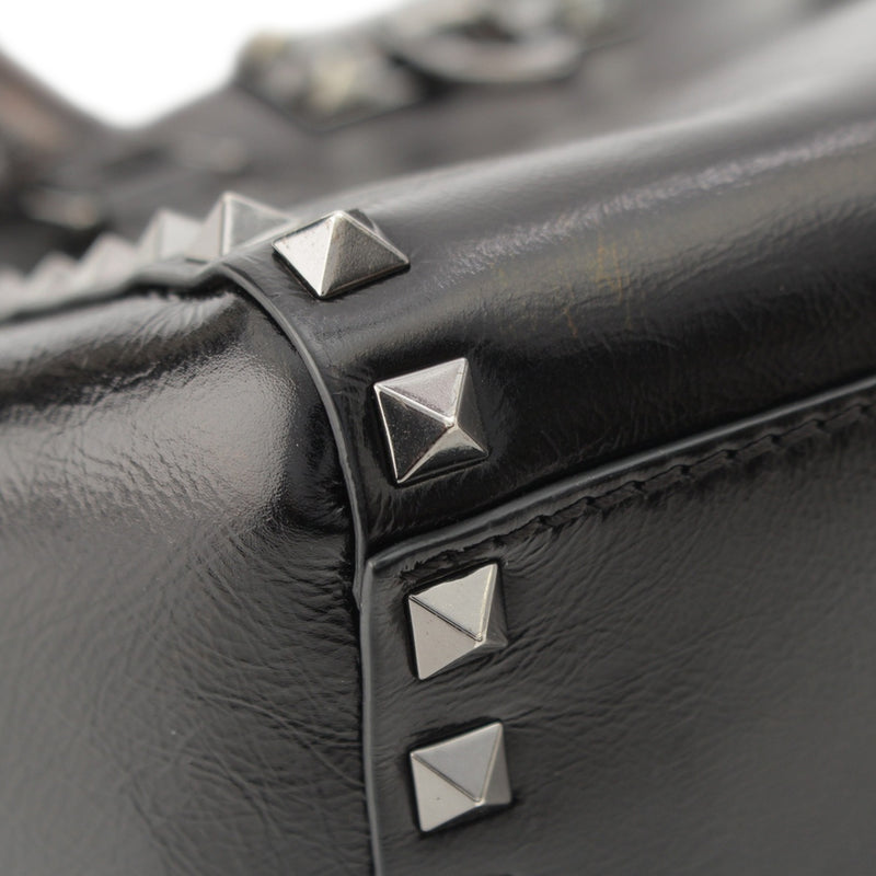 Small Crinkled Calfskin Rockstud Double Handle Tote - Image 10