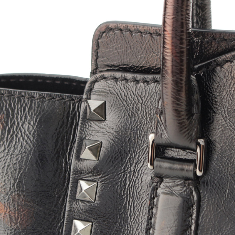 Small Crinkled Calfskin Rockstud Double Handle Tote - Image 13