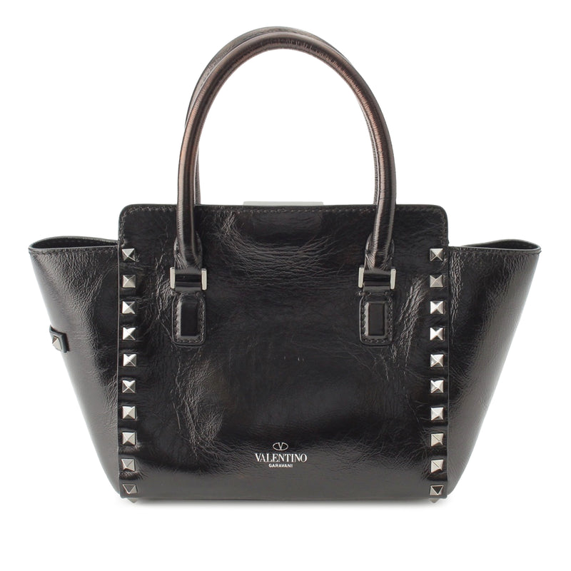 Small Crinkled Calfskin Rockstud Double Handle Tote - Image 2