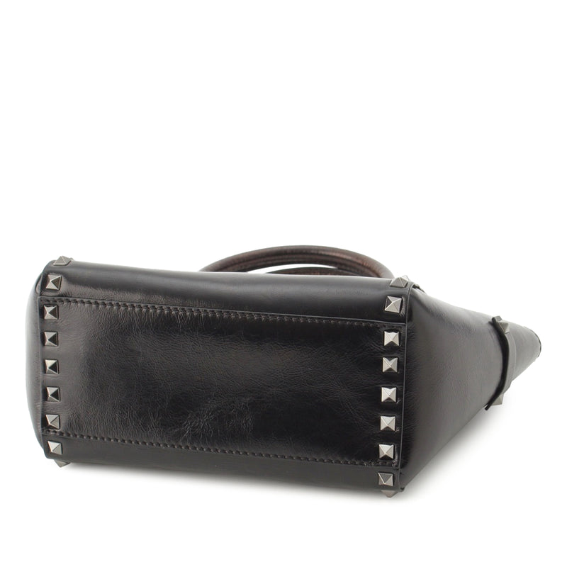 Small Crinkled Calfskin Rockstud Double Handle Tote - Image 3