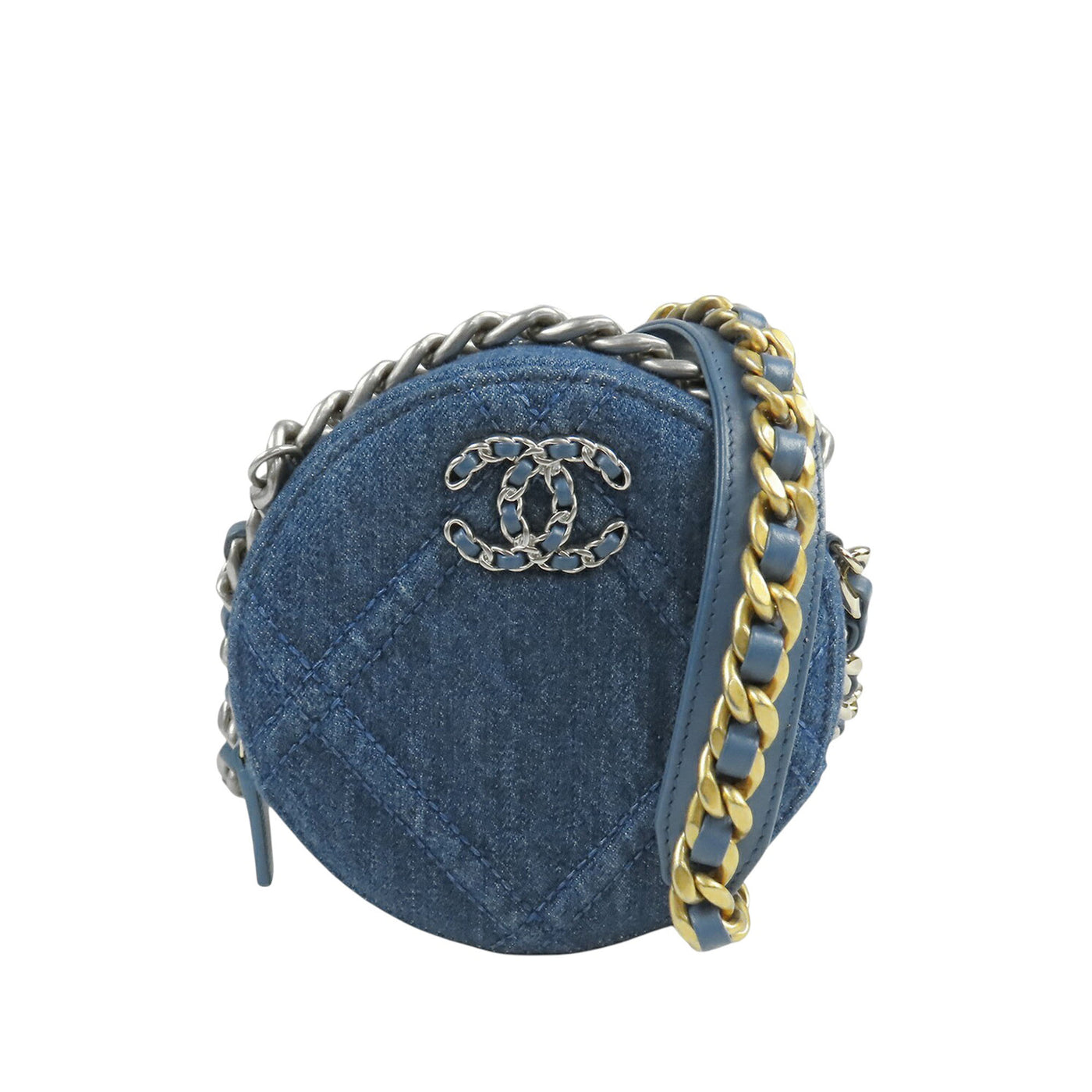 Denim 19 Round Clutch with Chain - Image 1